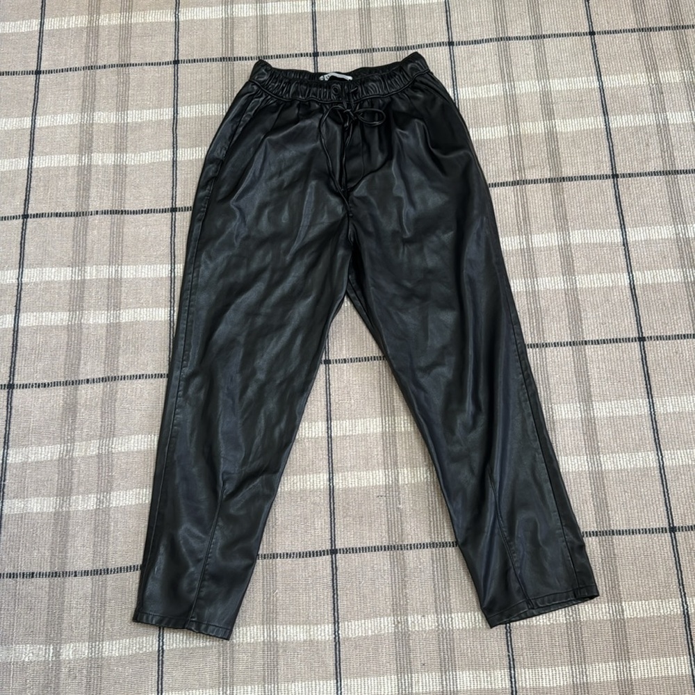 Zara Black Faux Leather Jogger Pants